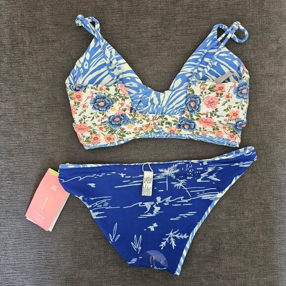 Maaji Iris Wild Daydream Reversible Bralette thin Side Bikini Bottom Size Small - Picture 14 of 16